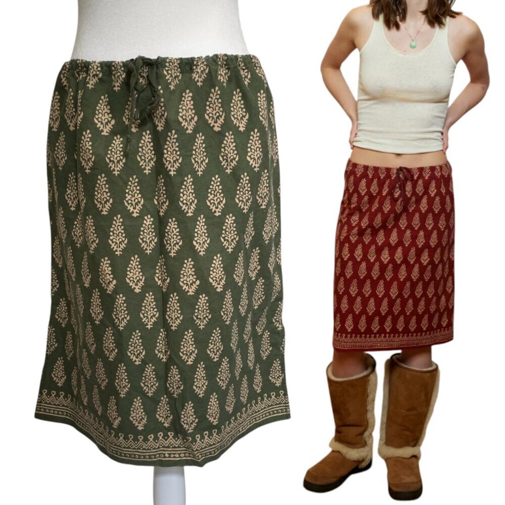 Abercrombie & Fitch Olive Green and Cream A-Line Printed Skirt